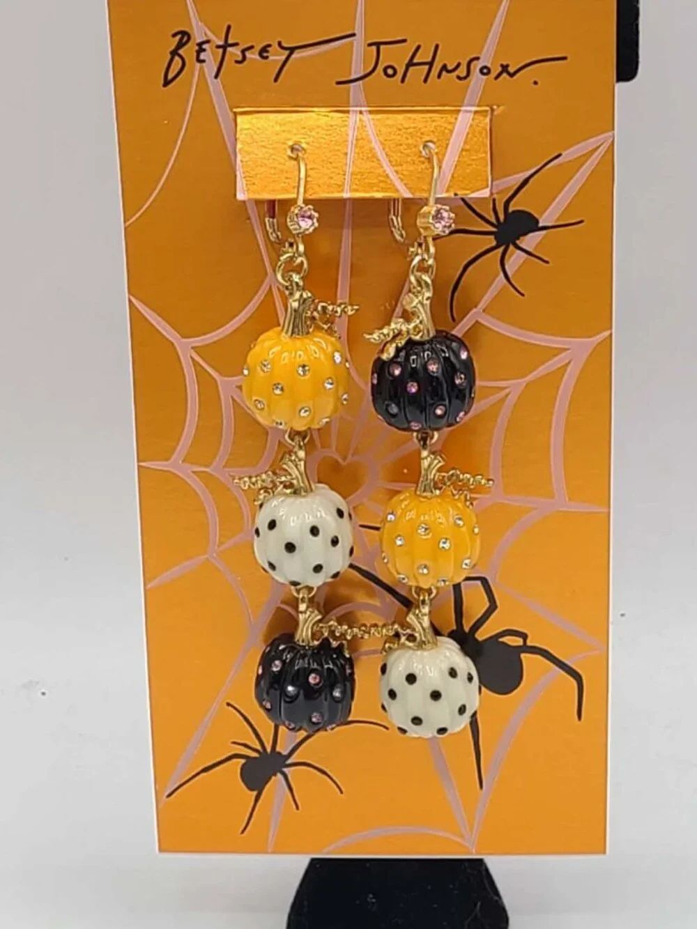 Betsey Johnson Halloween Linear Pumpkin Drop Earrings NWT